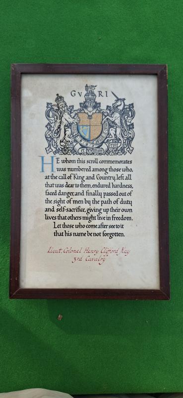 GREAT WAR OFFICER MEMORIAL SCROLL - LIEUT / COLONEL