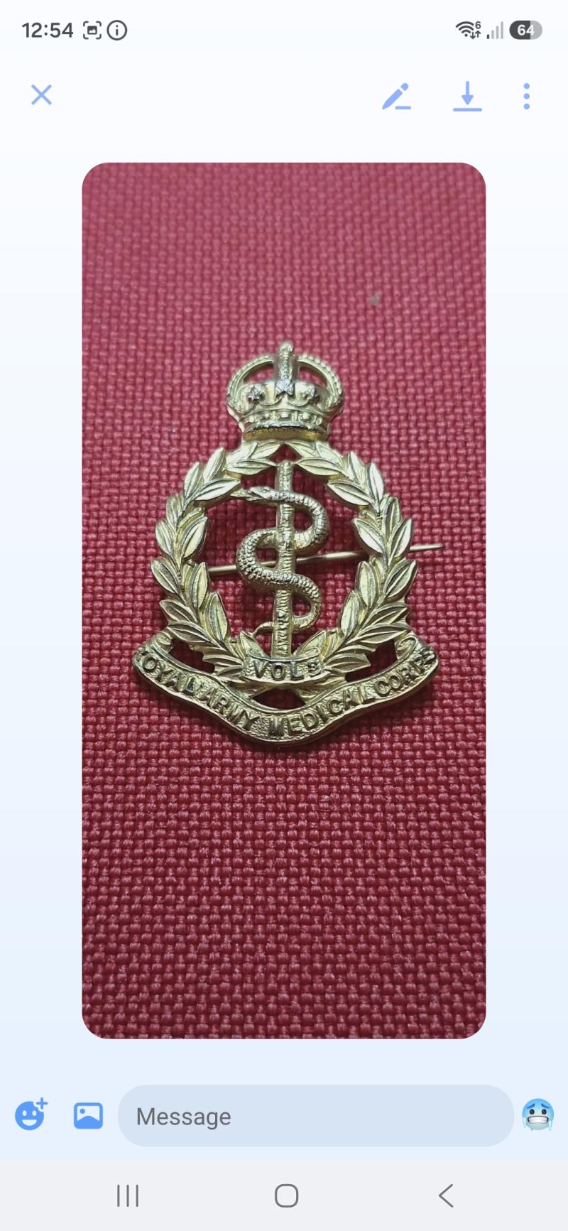 R.A.M.C VOLUNTEERS CAP BADGE